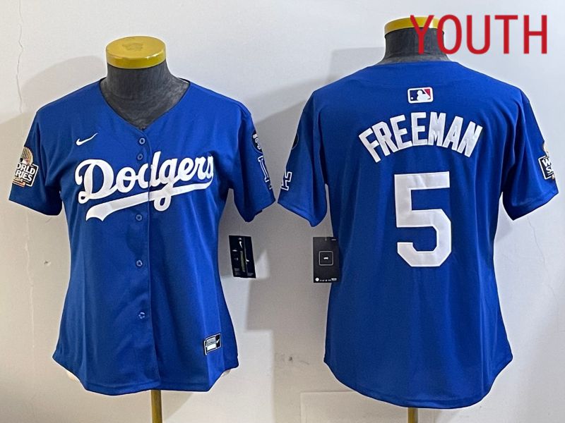 Youth Los Angeles Dodgers 5 Freeman Blue Game 2024 Nike MLB Jersey style 112115